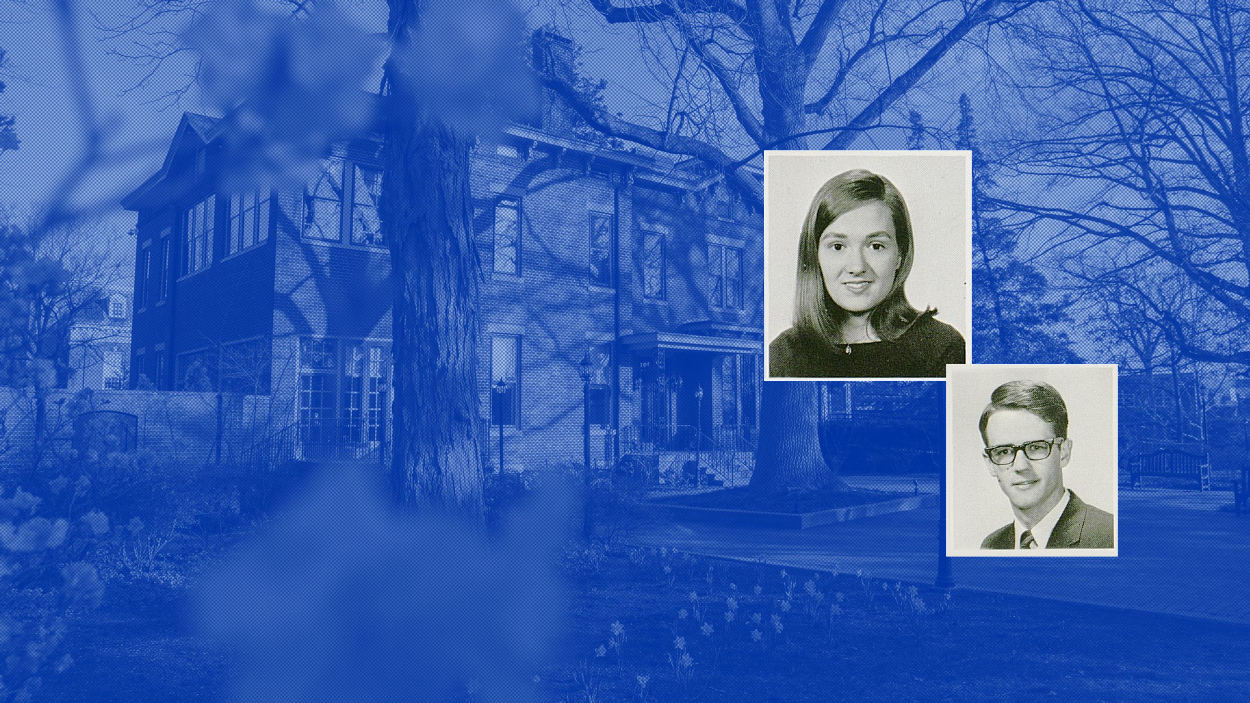 Old yearbook photos of Patsy and Lee Todd in black and white