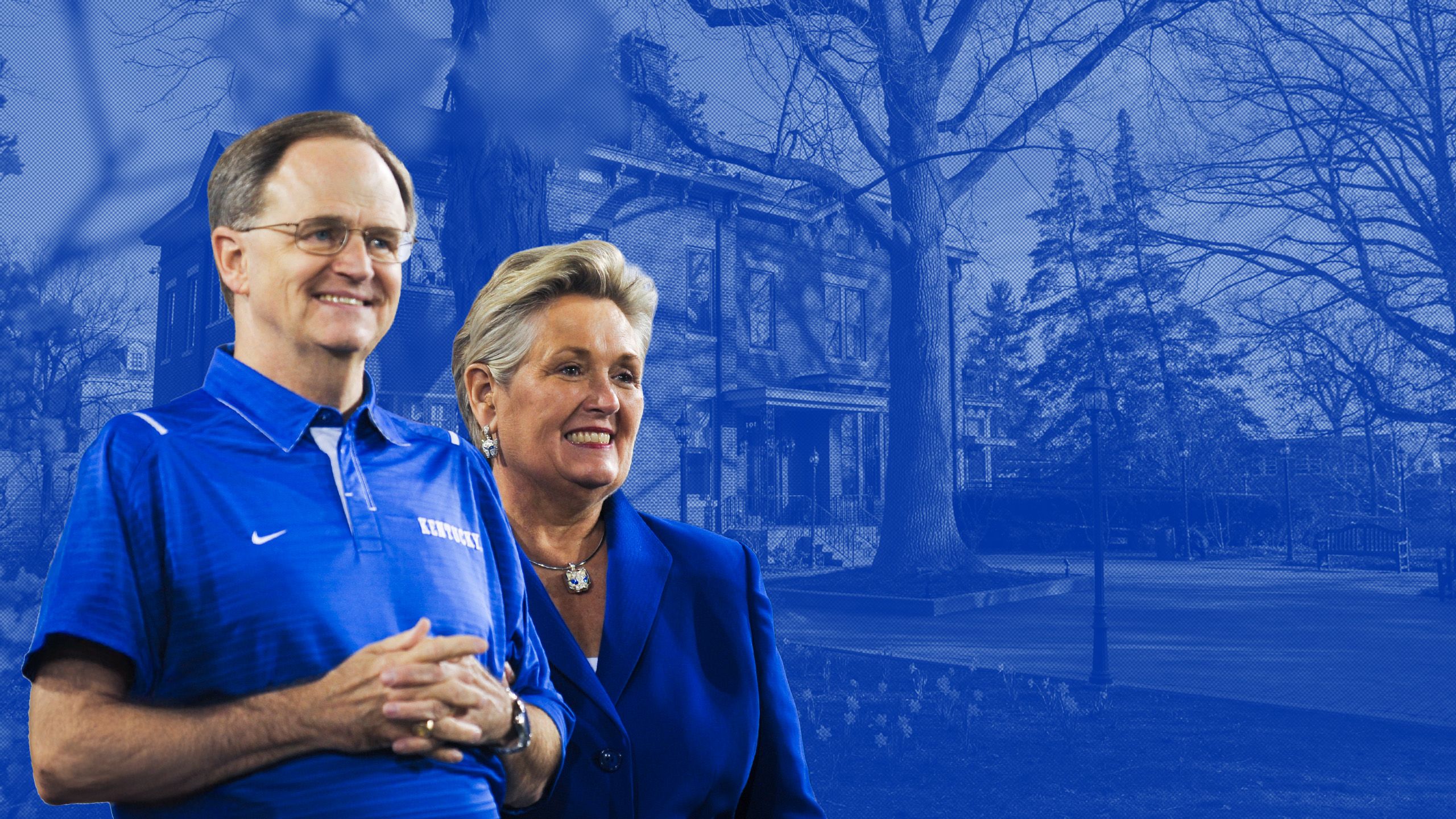 Patsy and Lee Todd smiling wearing UK Blue outfits