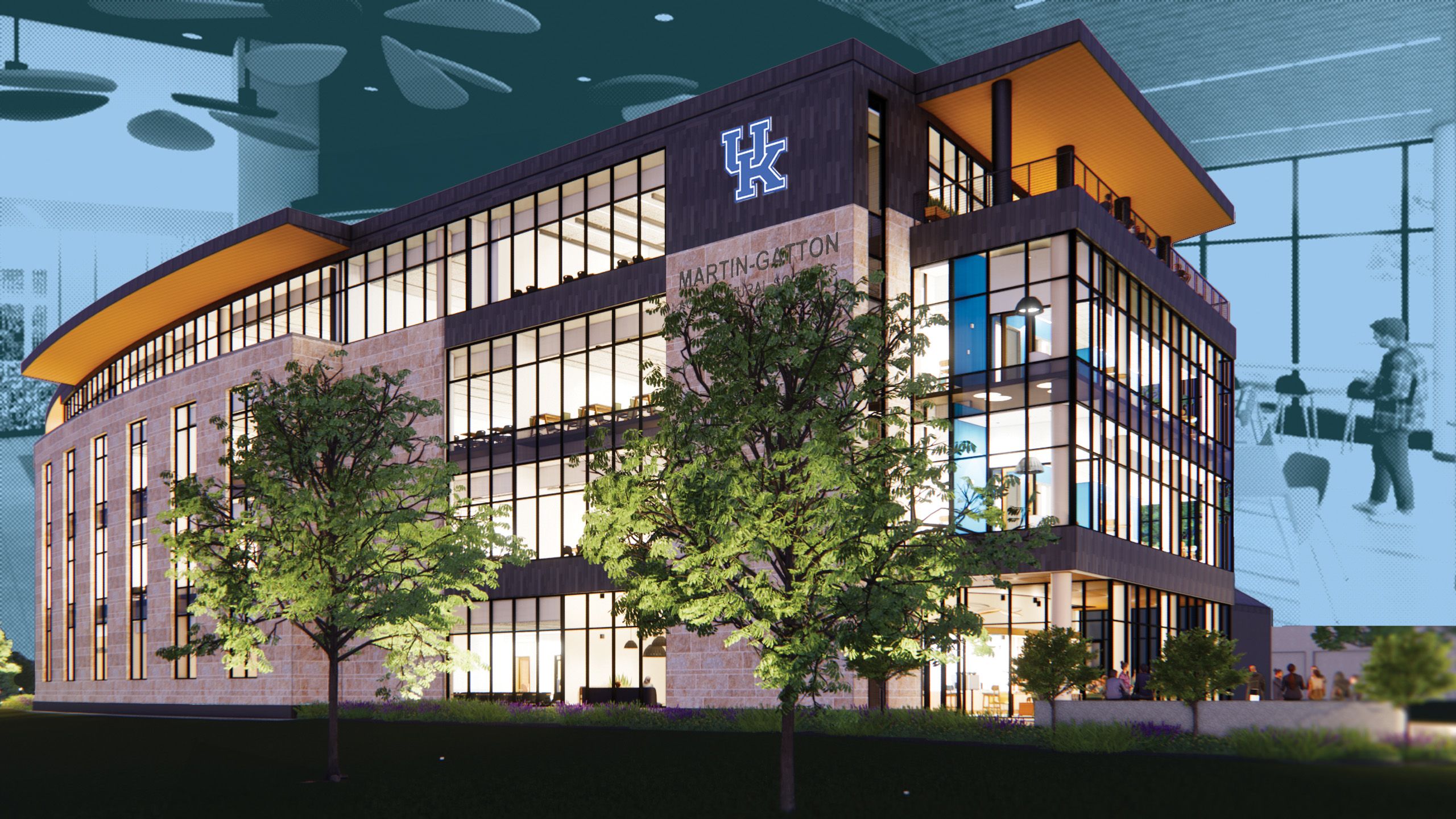 the rendering of the outside of the building overlays the photo